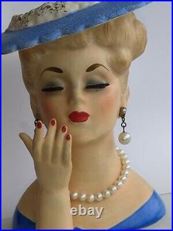 Vintage NAPCOWARE LADY HEAD VASE Blue Hat Pearls