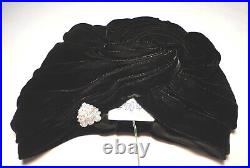 Vintage NEW Black Velvet FRANK OLIVE Hat/TURBAN Private Collection DRESS CLIP