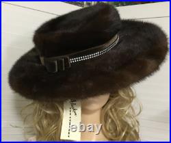 Vintage NWT Genuine Alaskan Fur Ranch Mink Wide Brim & Rhinestone Hat
