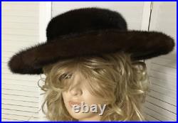 Vintage NWT Genuine Alaskan Fur Ranch Mink Wide Brim & Rhinestone Hat