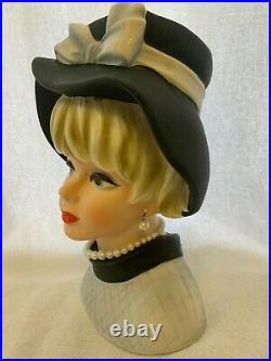 Vintage Napcoware Headvase/head vase Floppy Blk. Hat Lady 8 1/2