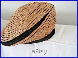 Vintage Original Christian Dior Designer Licence Chapeaux Black Velour Straw Hat