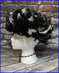 Vintage Original Henry Margu Creation Black White Feather Hat 8 Felt Hat Pin
