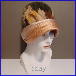 Vintage PAUL BENSAM Cloche Hat Feathers Under Netting with Satin Brim