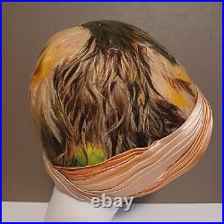 Vintage PAUL BENSAM Cloche Hat Feathers Under Netting with Satin Brim