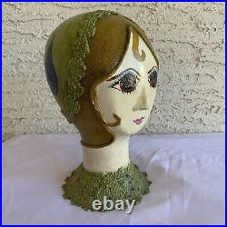 Vintage Paper Mache Folk Art Lady Woman Mannequin Hat Head North Carolina OOAK