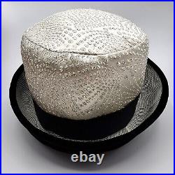 Vintage Porkpie Hat Black Velvet White Metallic Silver Polka Dot Hat Union Label