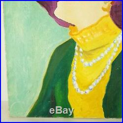 Vintage Portrait Painting Hat Fauvist Woman Impressionist Mid Century 16x20