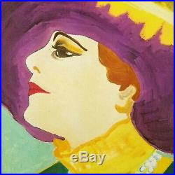 Vintage Portrait Painting Hat Fauvist Woman Impressionist Mid Century 16x20