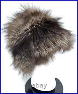Vintage Raccoon Fur Tall Pillbox Hat Mod Chic Shag MCM Rockabilly Modernist