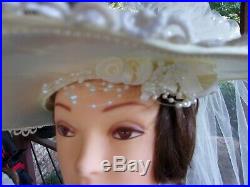 Vintage Radiance Womens Wedding Bride Hat With Veil Lace Trim