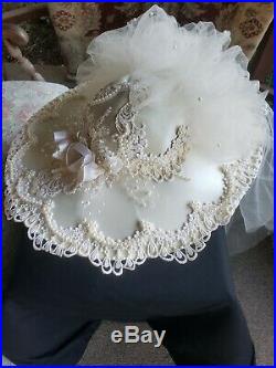 Vintage Radiance Womens Wedding Bride Hat With Veil Lace Trim