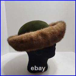 Vintage Rare Vericci Women's Large Green Suede Hat with Beaver Fur Trim