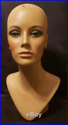 Vintage Realistic Woman Mannequin Bust Head Wig Hat Jewelry Store Stand Display