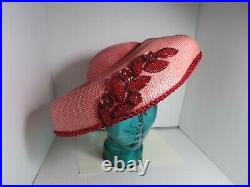 Vintage Red Asymmetric Bellini Kentucky Derby Church Hat Sequin Beaded Flower