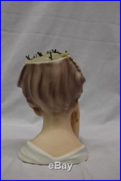Vintage Relpo 7 HEAD VASE #K1402 Woman withGreen Hat, Shawl & Jewelry, Japan