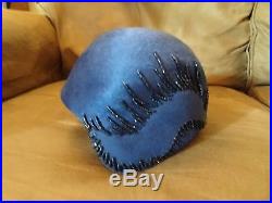Vintage Royal Blue beaded Schiaparelli 1920's style Cloche hat in excellent