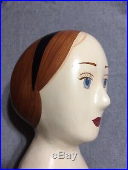 Vintage STANGL Style Ceramic Woman Mannequin Head Hat Wig Stand Mid Century