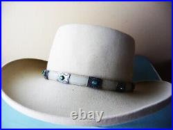 Vintage STETSON COWBOY HAT 7-3/8/59 XXXX The Gun Club Royal Flush Silver Belly