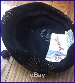 Vintage Schiaparelli Black Velvet Beaded Hat WOW