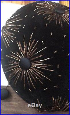 Vintage Schiaparelli Black Velvet Beaded Hat WOW