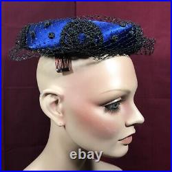 Vintage Schiaparelli Hat Blue with Netting Excellent Cond Beautiful 7-1/8