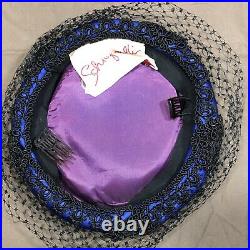 Vintage Schiaparelli Hat Blue with Netting Excellent Cond Beautiful 7-1/8