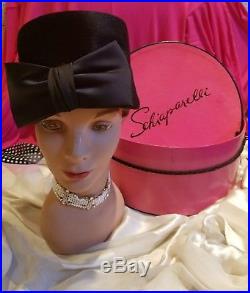 Vintage Schiaparelli Pink Hat Box With Schiaparelli Black Hat