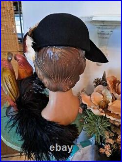 Vintage Schiaparelli Womans Aysemmetric Hat Blk Felt Faux Bird Harlequin Design