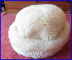 Vintage Sheepskin Shearling Hat Fold-over Ivory White Beanie Winter Warm Medium
