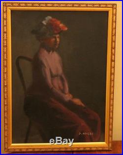 Vintage Signed Painting Woman Hat Philip Myers (b. 1921) Art Students League