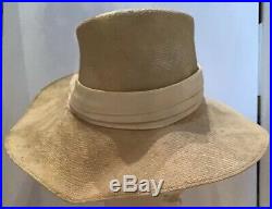Vintage Straw Hat Italy 40s Style Beige Tan Natural Fedora Tall Crown Wide Brim