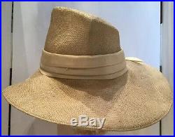 Vintage Straw Hat Italy 40s Style Beige Tan Natural Fedora Tall Crown Wide Brim