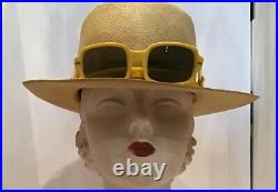 Vintage Straw Hat With Sunglasses Attached Summer Beach 60s Italy Sonny