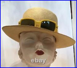 Vintage Straw Hat With Sunglasses Attached Summer Beach 60s Italy Sonny