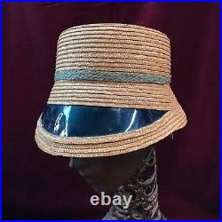 Vintage Straw Hat italy mod cap visor raffia mid century 50s 60s