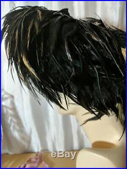 Vintage Stunning Hat Black Joe Bill Miller Large Exotic Ostrich Feathers 8 Ex