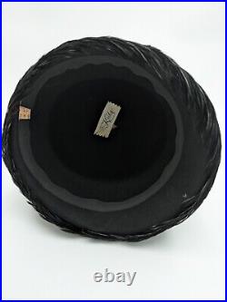 Vintage Stunning Kutz Black Feathered Bucket Cloche Hat withBox 60s Mod Elegance