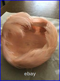 Vintage Stylish Pink Feather Hat Cap 1950's 1960's Mr. Andre Sunday Derby