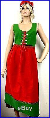 Vintage Sundborn Swedish Costume Womens Folk Dress Bunad Red Green Hat Apron S