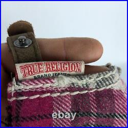 Vintage True Religion Hat Ball Cap Y2K Distressed Plaid Bling Rhinestone Pink OS