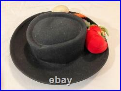 Vintage Vegetable Black Wool Felt Hat
