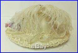 Vintage Victorian Style Hat Feathers Flowers Beads Roses Ribbon