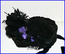 Vintage Victorian style black velvet women's hat