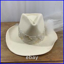 Vintage Women's 100% Wool Hat Ivory Beaded Train WPL 4384 Made in USA Bride