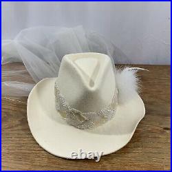 Vintage Women's 100% Wool Hat Ivory Beaded Train WPL 4384 Made in USA Bride