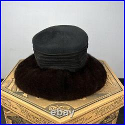 Vintage Women's Ranch Mink Fur Brim Hat Black Velvet NEW