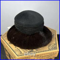 Vintage Women's Ranch Mink Fur Brim Hat Black Velvet NEW