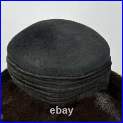 Vintage Women's Ranch Mink Fur Brim Hat Black Velvet NEW