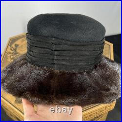 Vintage Women's Ranch Mink Fur Brim Hat Black Velvet NEW